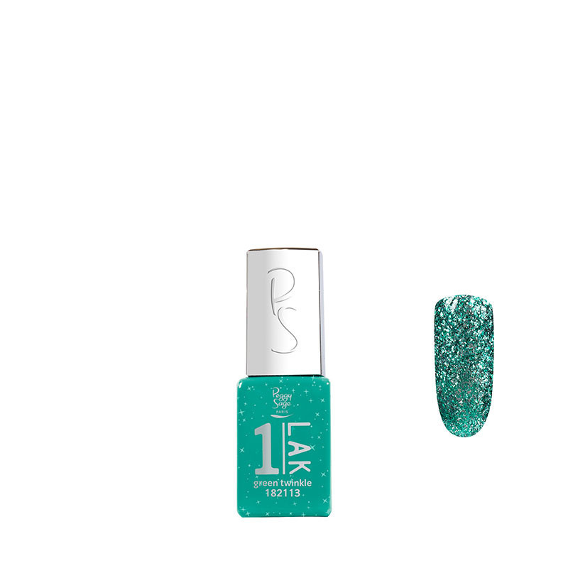 Mini vernis semi-permanent 1-LAK Green twinkle Mini vernis semi-permanent 1-LAK Green twinkle