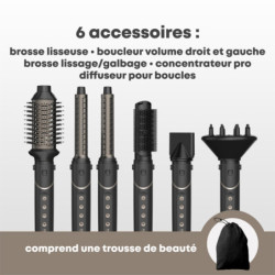 Brosse soufflante multifonction 7-en-1 – Air Ultime Ionique + trousse de beauté