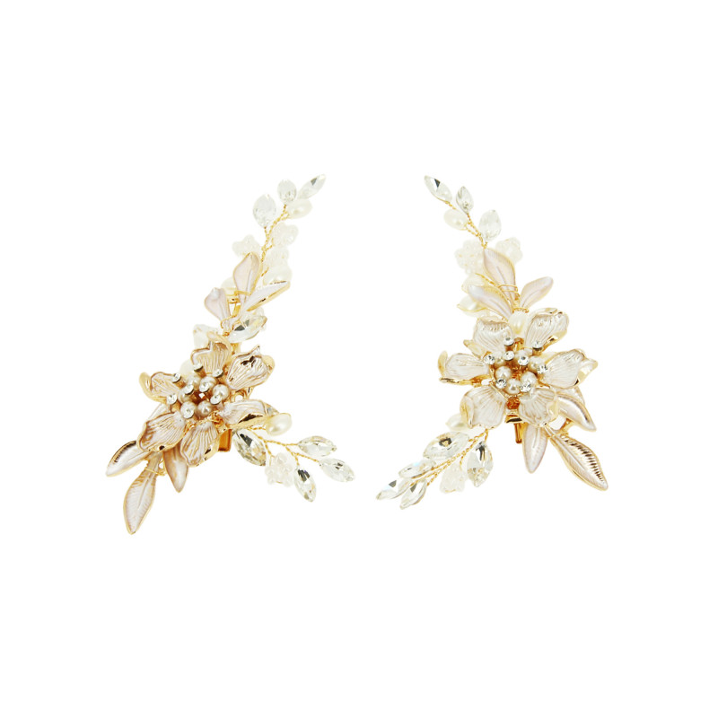 Lot de 2 barrettes dorées à fleurs