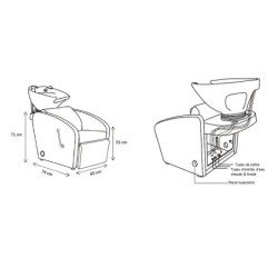 Bac de lavage accoudoirs concaves avec repose jambes ajustable 53x65x74 cm