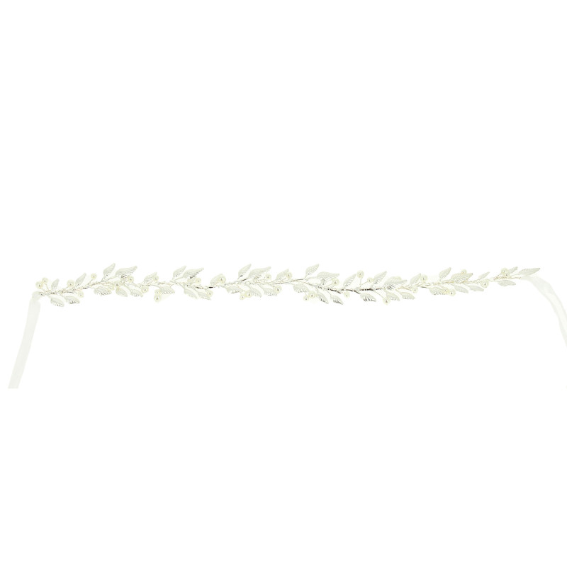 Serre-tête feuilles argentées et perles - mariage