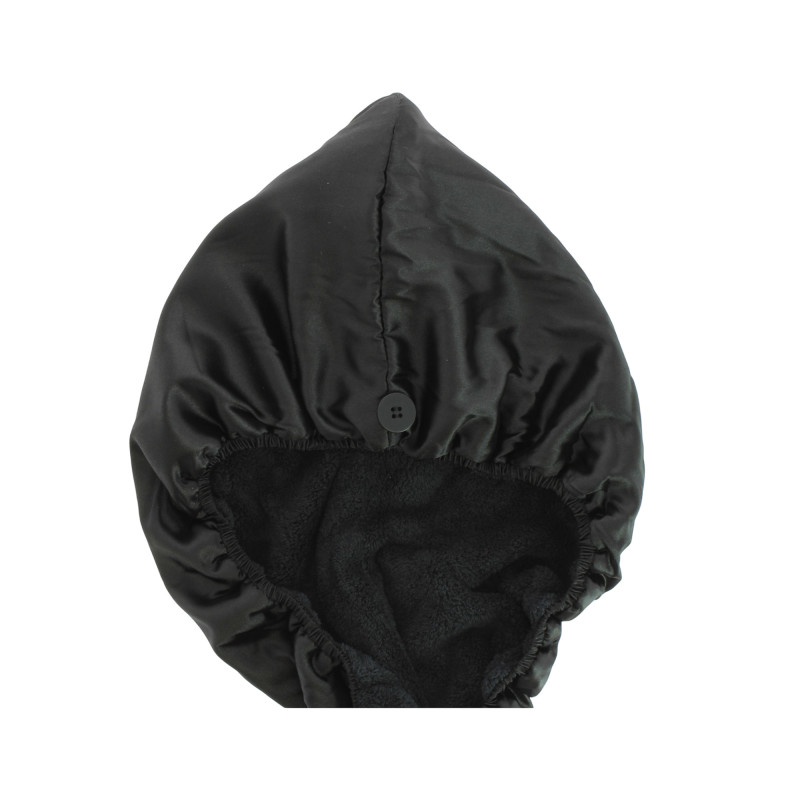 Serviette réversible cheveux microfibre et satin Noire