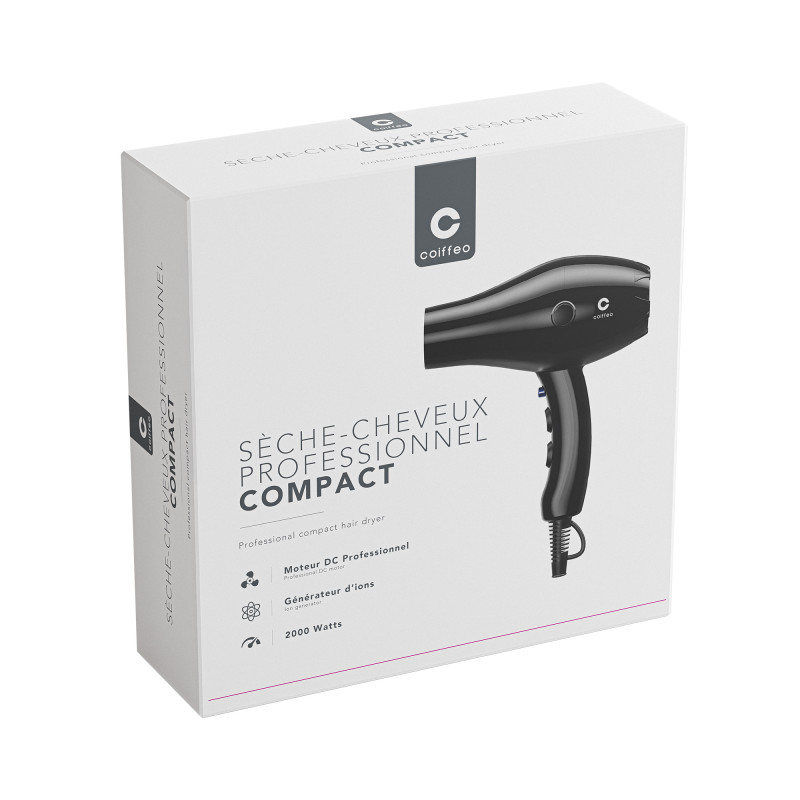 Sèche-cheveux professionnel compact 2000W Noir - Léger et silencieux