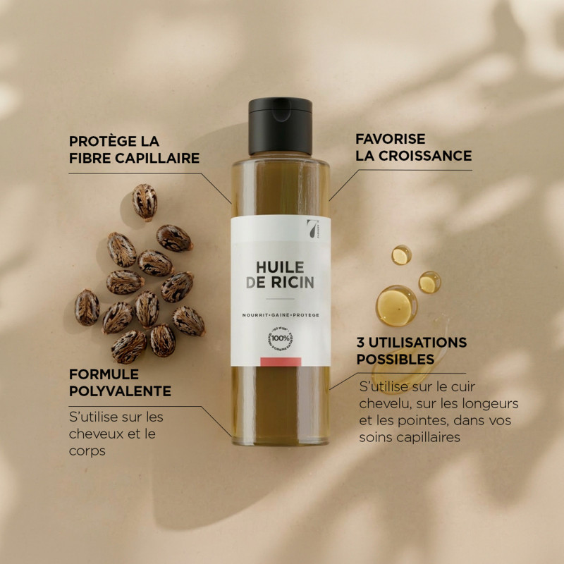 Huile de ricin 100 % naturelle - cheveux & corps