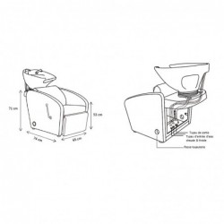 Bac de lavage accoudoirs concaves avec repose jambes ajustable 53x65x74 cm