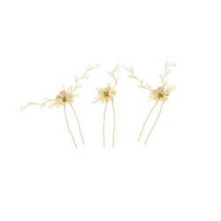 Lot de 3 épingles à chignon fleurs dorées et perles