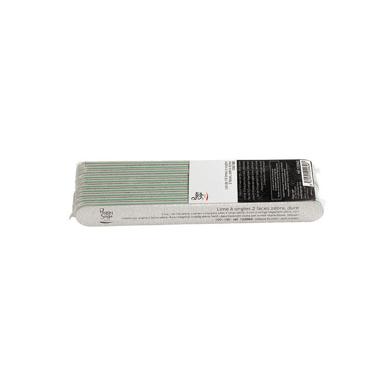 Lot de 10 limes à ongles 2 faces 100-180 - grain extra dur Zebra